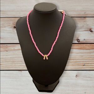 PINK Seed Bead Necklace with Ballet Slipper Charm